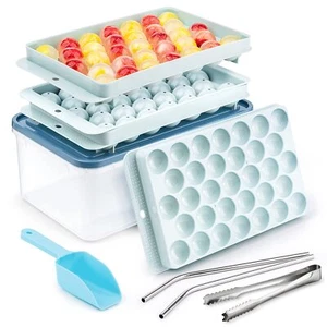 Gracenal Circle Ice Cube Tray Round Ice Cube Trays for Freezer with Lid and Bin - Picture 1 of 6