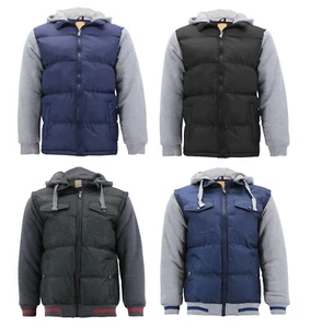 Men’s Quilted Puffer Multi Pocket Insulated Hooded Hybrid Utility Zipper Jacket - Picture 1 of 19