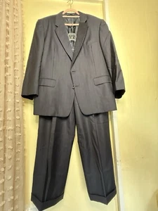 Hickey Freeman Pinstripe Suit Size 46 Large Black - Picture 1 of 24