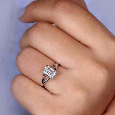950 Platin Solitaire Verlobungsring Künstlicher Smaragd Schnitt Diamant 1.50 CT - Bild 1 von 4