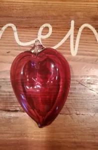Hand Blown Studio Glass Heart Ornament Red Cranberry Thick Valentine's Day - Picture 1 of 4
