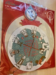BNIP New Christmas Cake Stand 2 Tier Cardboard H29cm Diameter 25cm - Dogs & Cats - Picture 1 of 4