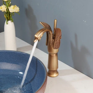 Swan Shape Deck Mounted Bathroom Basin Sink Vessel Faucet Mixer Waterfall Tap - Picture 1 of 9