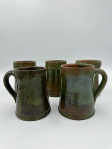5 tazas de cerámica vintage hechas a mano coloridas verdes marrones esmalte por goteo arte - Imagen 1 de 15