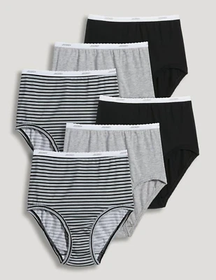 Paquete de 6 calzoncillos para mujer Jockey clásicos cómodos (rayas grises/negros) ropa interior de algodón Foto 1 de 4