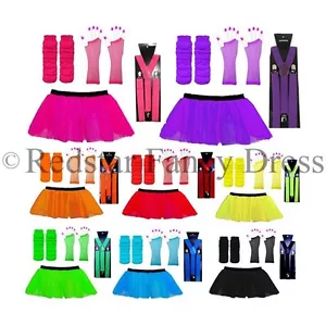 NEON TUTU SKIRT SET & BRACES - FANCY DRESS TUTU UV HEN PARTY LEG WARMERS GLOVES - Picture 1 of 11