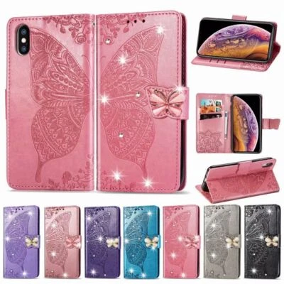 Diamond Butterfly Wallet Phone Case For Blackview Oukitel Sharp Doogee T Mobile - Image 1 of 4