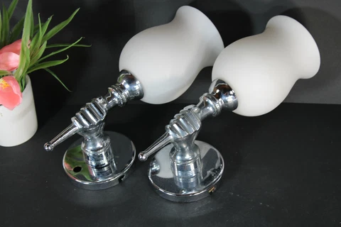 PAIR vintage mid century chrome opaline hand form Sconces attr maison jansen Cover