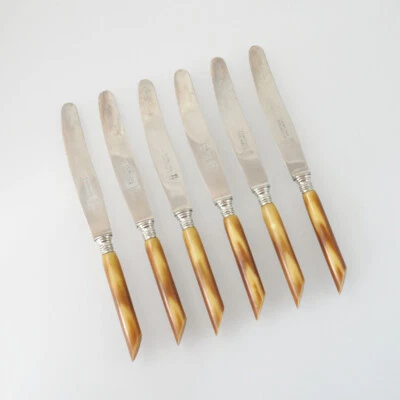 6 x Messer- E.F. Besteck - Kunststoff Griffe  - Horn Imitat - Feinstahl Solingen - Bild 1 von 4