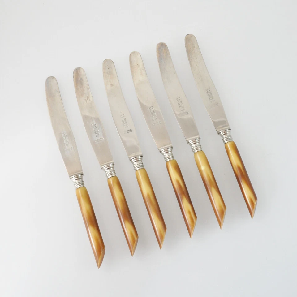 6 x Messer- E.F. Besteck - Kunststoff Griffe  - Horn Imitat - Feinstahl Solingen - Bild 1 von 4
