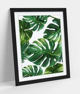 PATRÓN BOTÁNICO HOJA DE MONSTRUO - ARTE DE PARED ENMARCADO PÓSTER IMPRESIÓN EN PAPEL - Imagen 1 de 11