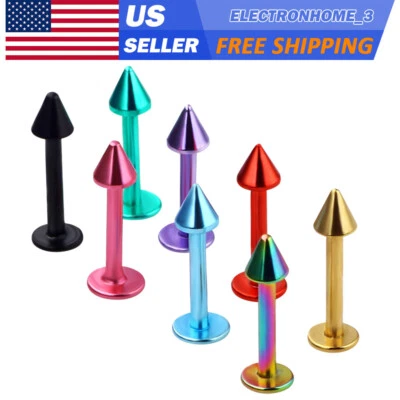 8Pc 16G Lip Studs Surgical Steel Spike Cone Labret Ring Tragus Earring Cartilage - Image 1 of 3
