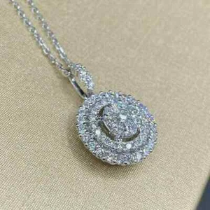 2Ct Real Moissanite Double Halo Pendant Free Chain 14k White Gold Plated Silver - Picture 1 of 4