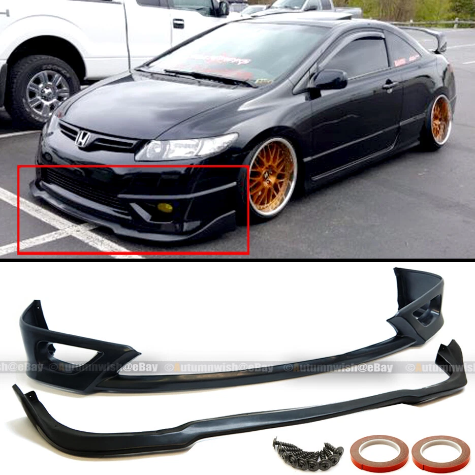 Fit 06-08 Civic 2Dr Coupe HF-P Style Upper & CS Lower Unpainted Front Bumper Lip - Image 1 of 1