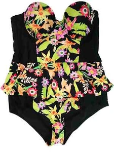 Womens Tropical Floral Hibiscus Flower Strapless One Piece Swimming Suit X-Large - Picture 1 of 1