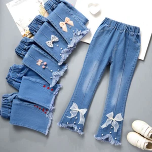 Kid's Jeans Spring and Autumn Style Wide Leg Pants Baby Girl Horn Long Pants - Picture 1 of 15