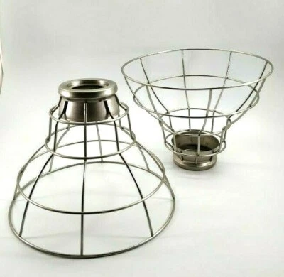 Juego de 2 jaula colgante de alambre de níquel cepillado sombra de luz aspecto industrial restaurante Foto 1 de 4