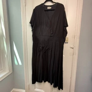 Tera and Sky Dress Womens 4X Black Surplice Midi Short Sleeve V Neck Plus NWT - Picture 1 of 10