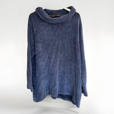 Soft Surroundings Chalet Chenille Pullover Cowl Asymmetrical Button Blue 3X - Image 1 of 4