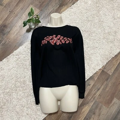 Top Torrid Rolling Stones Talla 0X Negro Recortado Manga Larga Tejido Gofre Gráfico Foto 1 de 4