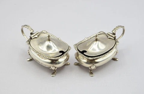 ELKINGTON Antique Original Sterling Silver Edwardian Lidded Bowls Salt Cellars Cover