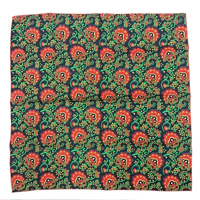 Vintage Cotton Blend Scarf 70s Red Blue Green Floral 20.5" x 20.5" Hippy - Image 1 of 4