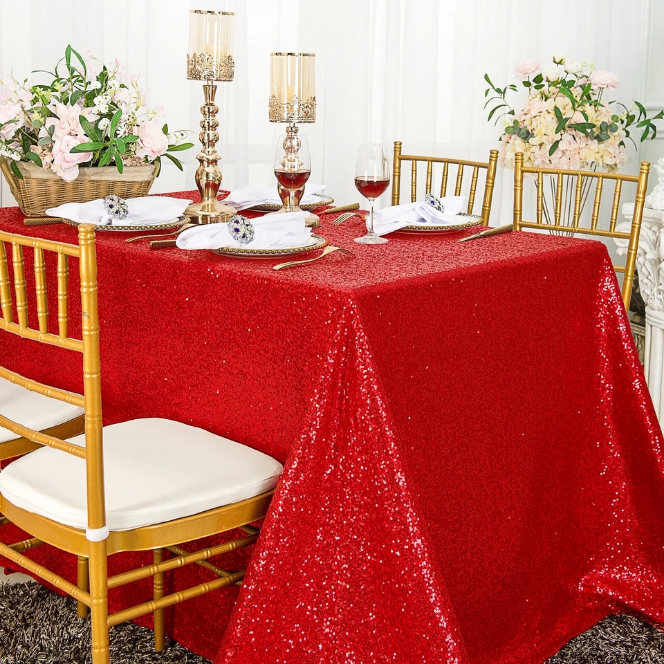 Wedding Linens Inc. 90" x 132" Rectangle Sequin Taffeta Tablecloths Table Covers - Image 1 of 1