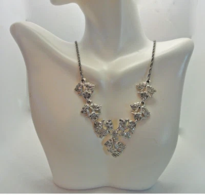 Vintage 1950s Necklace Silver Marcasite Orchid Flower Choker - Image 1 of 4