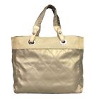 Chanel Bag Handbag Tote Bag Paris biarritz Tote MM Gold Nylon Authentic