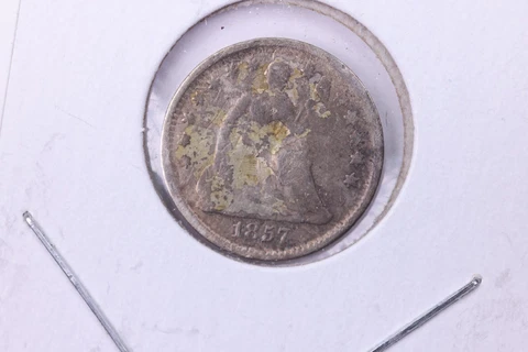 1857 Seated Liberty Half Dime, Affordable Circulated Coin. Large SALE #11203 Cover