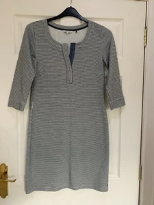 SANDWICH COTTON MIX NAVY AND CREAM FINE STRIPE CASUAL DRESS XS - Picture 1 of 3