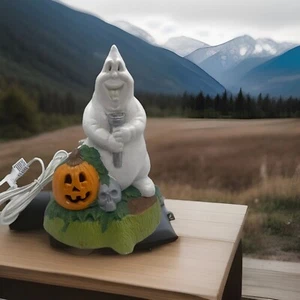 VTG Ceramic Ghost With Flashlight & Pumpkin Jack-O-Lantern Skull Halloween 8.5" - Picture 1 of 11