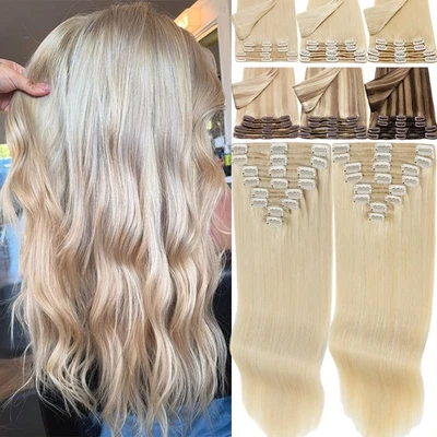 CLEARANCE Double Weft Clip In REMY Human Hair Extensions Full Head 8pcs Thick - Image 1 of 4
