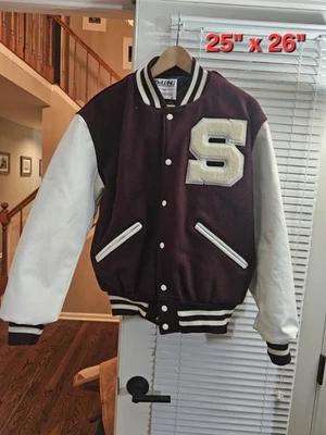 Chaqueta Universitaria DeLong Bomber S De Colección Talla 40 Granate Blanco Lana Para Hombre Talla M Foto 1 de 4