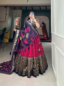 EXCLUSIVE TUSSAR SILK LEHENGA CHOLI DESIGNER INDIAN BRIDAL PARTY WEAR FOR WOMEN - Picture 1 of 6
