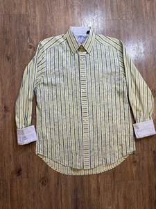 Robert Graham Shirt Mens Medium Embroidered Floral Flip Cuff Long Sleeve Green - Picture 1 of 10