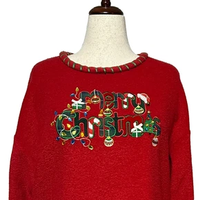 Mandal Bay Sweater XXL Red Fleece Embellished Roll Neck Pullover Cozy Christmas - Picture 1 of 9