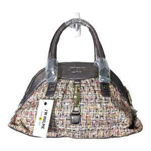 J.W. Hulme Maureen Ivory Tweed Pewter Leather Trim Dome Top Handle Satchel Bag - Picture 1 of 12