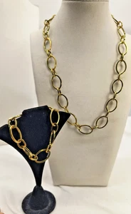 Vintage signiertes AVON goldfarbenes großes ovales Glied 18" Halskette & Armband 7" #157 - Bild 1 von 4