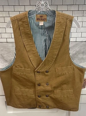 King Ranch Scully Vest Mens Large Brown Canvas Western Lined Snap Front New Tags - Image 1 of 4