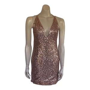 NEW Hello Molly Sz 12 Glitter Gypsy Mini Dress Plunge Neck Bodycon Bronze Sequin - Picture 1 of 17