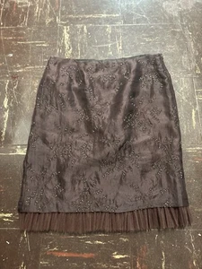 Vintage Y2K 2000er Seide braun Feenkern Coquette Midi bestickt Mesh Rock 2 - Bild 1 von 9