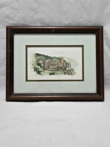 VINTAGE COLORED  Serigraph Etching Castle   Artist Signed Wood Frame 10" by 13" - Picture 1 of 14