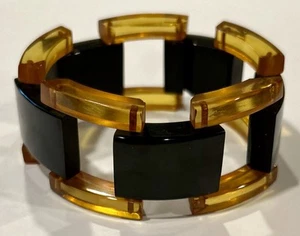 BRACCIALE vintage Art Deco in bachelite tartaruga e pannello in celluloide nera - Foto 1 di 10