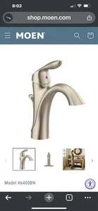 NEW MOEN 6400BN EVA Brushed Nickel faucet w/ Drain Assembly - Bild 1 von 3