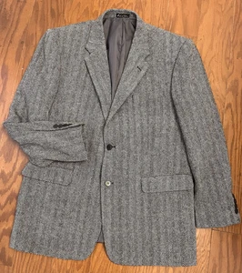 MONSIEUR ADOLFO, MEN'S 42 R, GRAY 100% WOOL HERRINGBONE, 2-BUTTON JACKET - Picture 1 of 7