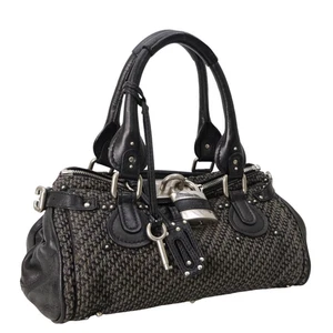 Chloe Paddington Canvas Leather Black Medium One Shoulder Bag padlock Key - Picture 1 of 8