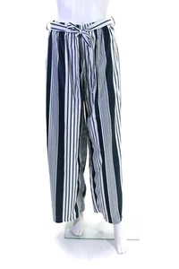 Haute Rogue Womens High Rise Striped Wide Leg Pants White Blue Cotton Size Large - Picture 1 of 5