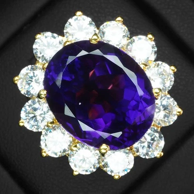 Brillantes anillos con halo de oro de 24 quilates de plata de ley 925 de 12,10 quilates de amatista violeta índigo brillante Foto 1 de 4