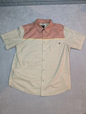 Marmot Shirt Short Sleeve Syrocco Picante Sandbar Red Tan Striped XL Extra Large - Image 1 of 4